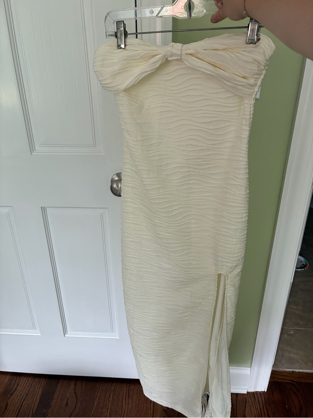 ROMWE Strapless Cream Textured Maxi Dress with Bow